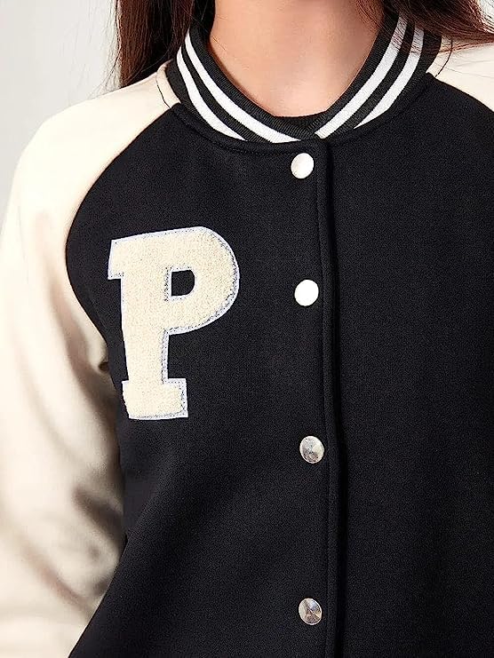 Image of PAKLON Stylish Long Sleeve Letterman Varsity Jacket for Women