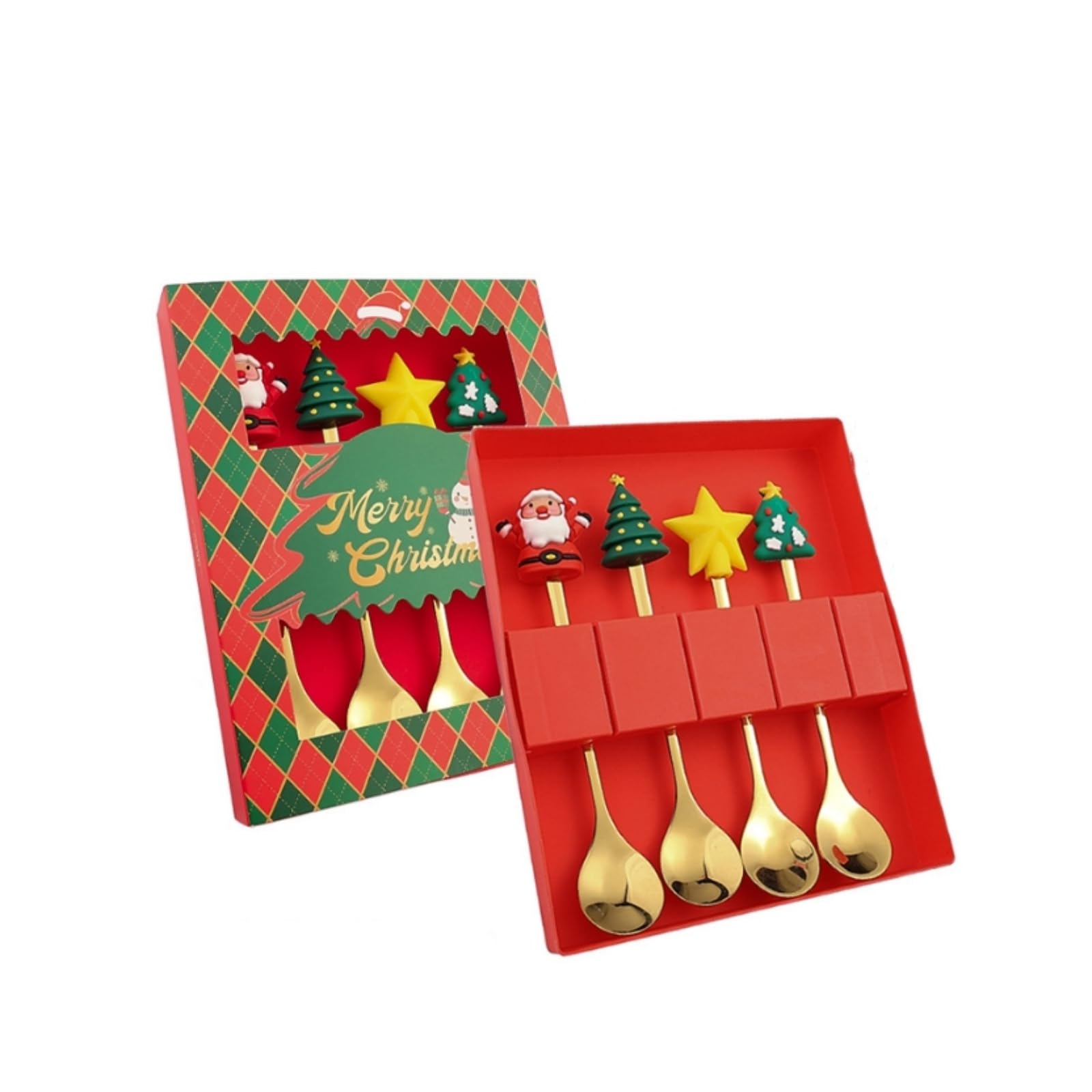 Lxzcelrt Christmas 4pcs Stainless Steel Christmas Tree Tea Coffee Dessert Ice Cream Dinner Stirring Spoons - Cute Tableware Gift Party Supplies