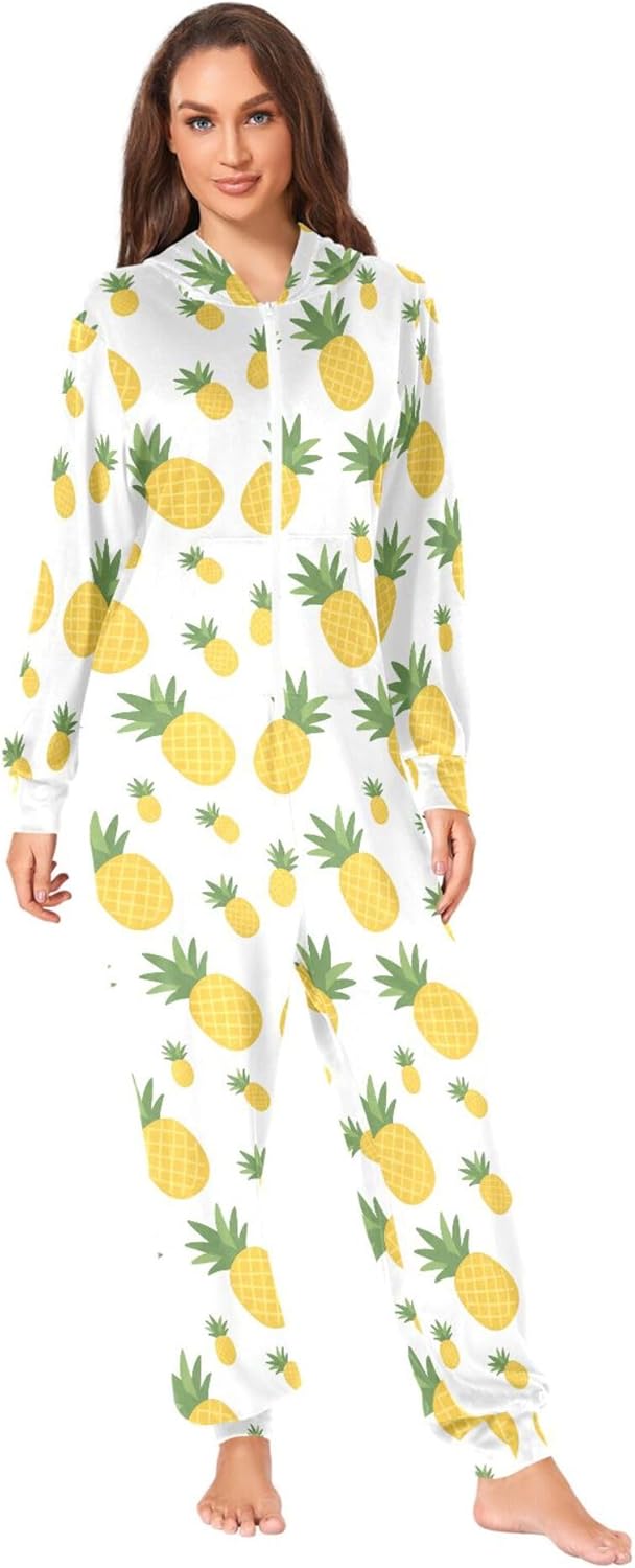 Pineapple Adult Onesie Pajamas for Men & Women Long Sleeve One-Piece Costume Sleepwear Jumpsuit S