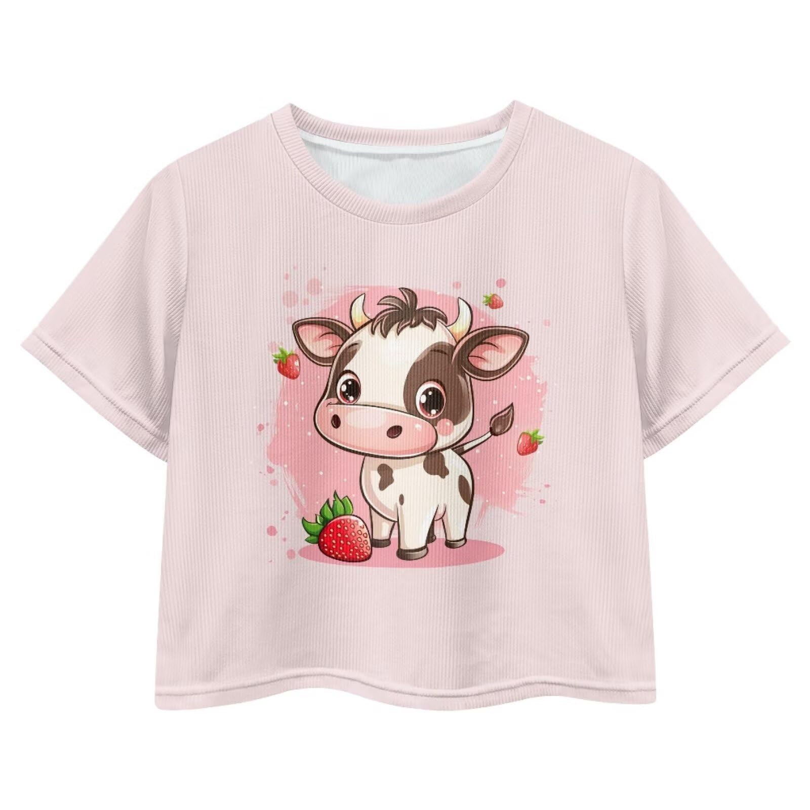 Cute Crop Tops for Girls Short Sleeve Summer T Shirts Fashion Graphic Tees Crew Neck Pullover Tee 5-14 Years