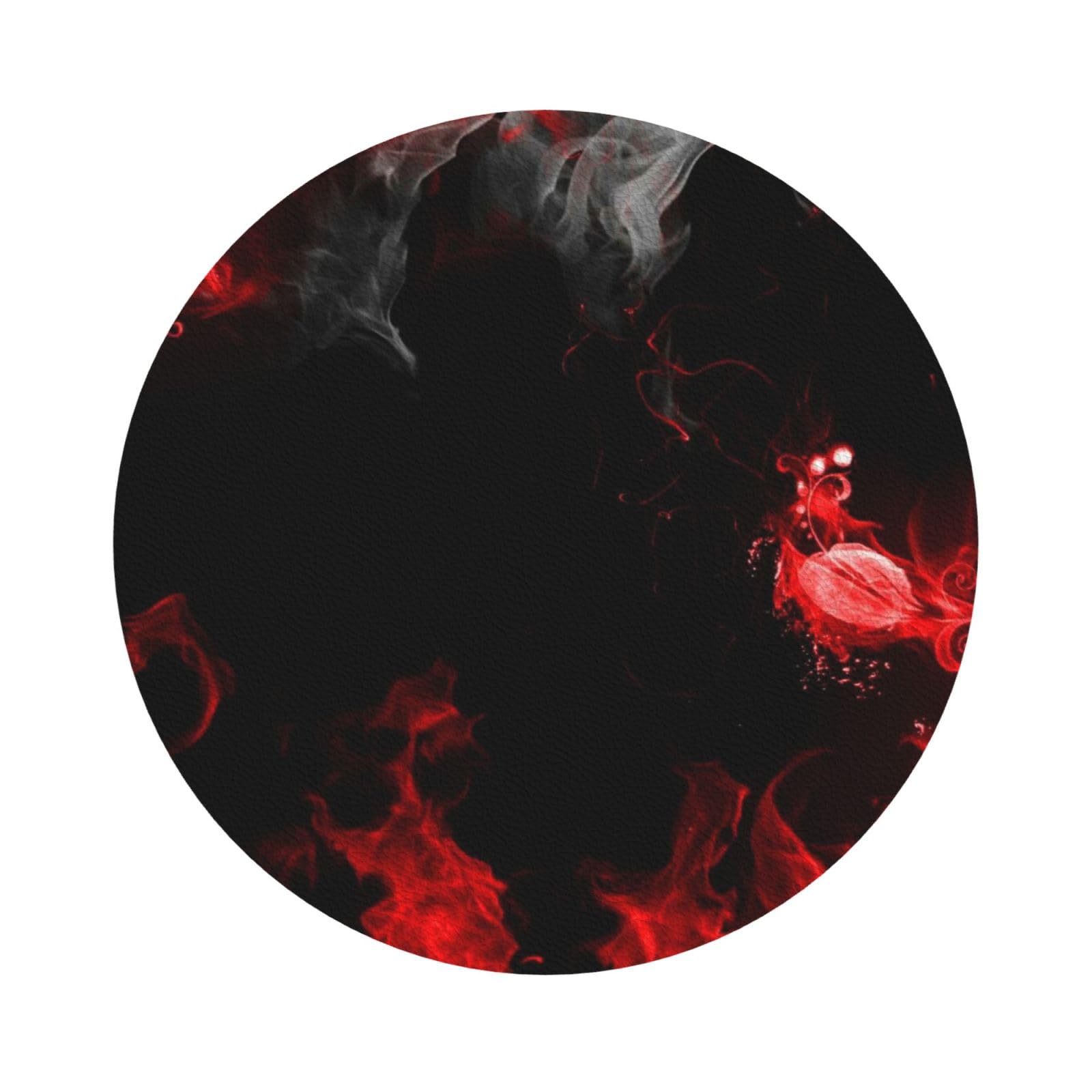 Red Black White Abstract PU Leather Coasters Set of 6 Round Drink Coasters