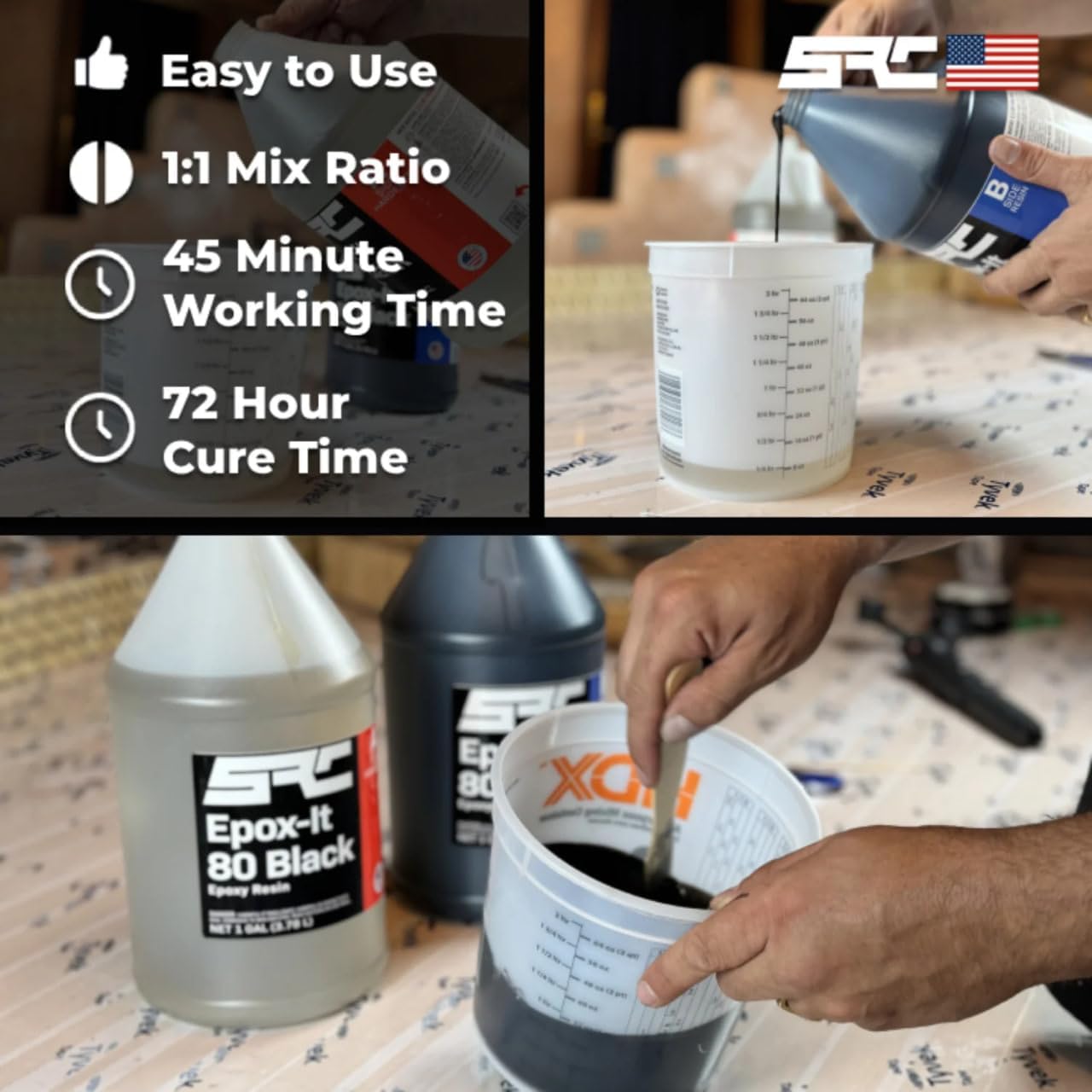 Black Epoxy Resin 2 Gal (1 Gal Part A + 1 Gal Part B) High-Gloss Pure Black Resin, No Epoxy Dye, Pigment, or Mica Powder Needed, for DIY Bubble, Tabletops, Art, Jewelry Making