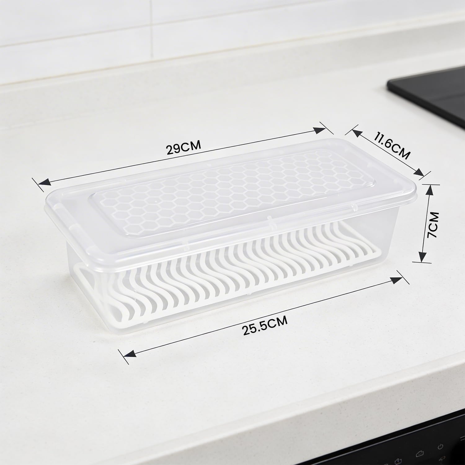 PEARLPET Plastic Fridge Storage Boxes (Pack Of 6, Fridge Organizer With Removable Drain Plate Fridge Storage Containers Keeps Fruits, Meat, Fish Fresh Longer 1500 Ml Container Box, Transparent)
