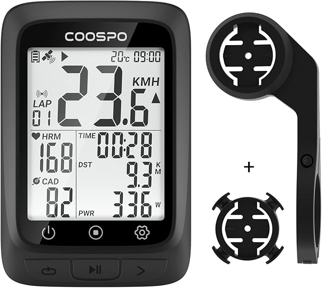 COOSPO Bike Computer GPS Wireless, ANT+ Cycling Computer GPS with Bluetooth , Multifunctional ANT+ Bicycle Computer GPS with 2.4 LCD Screen, Bike Speedometer with Auto Backlight IP67