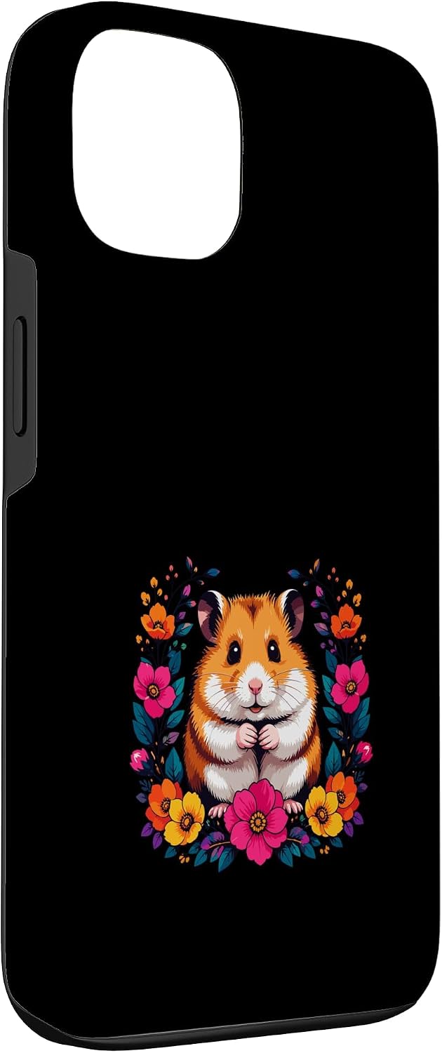 Floral Cute Hamster with Colorful Flowers Case for iPhone 13 image 3