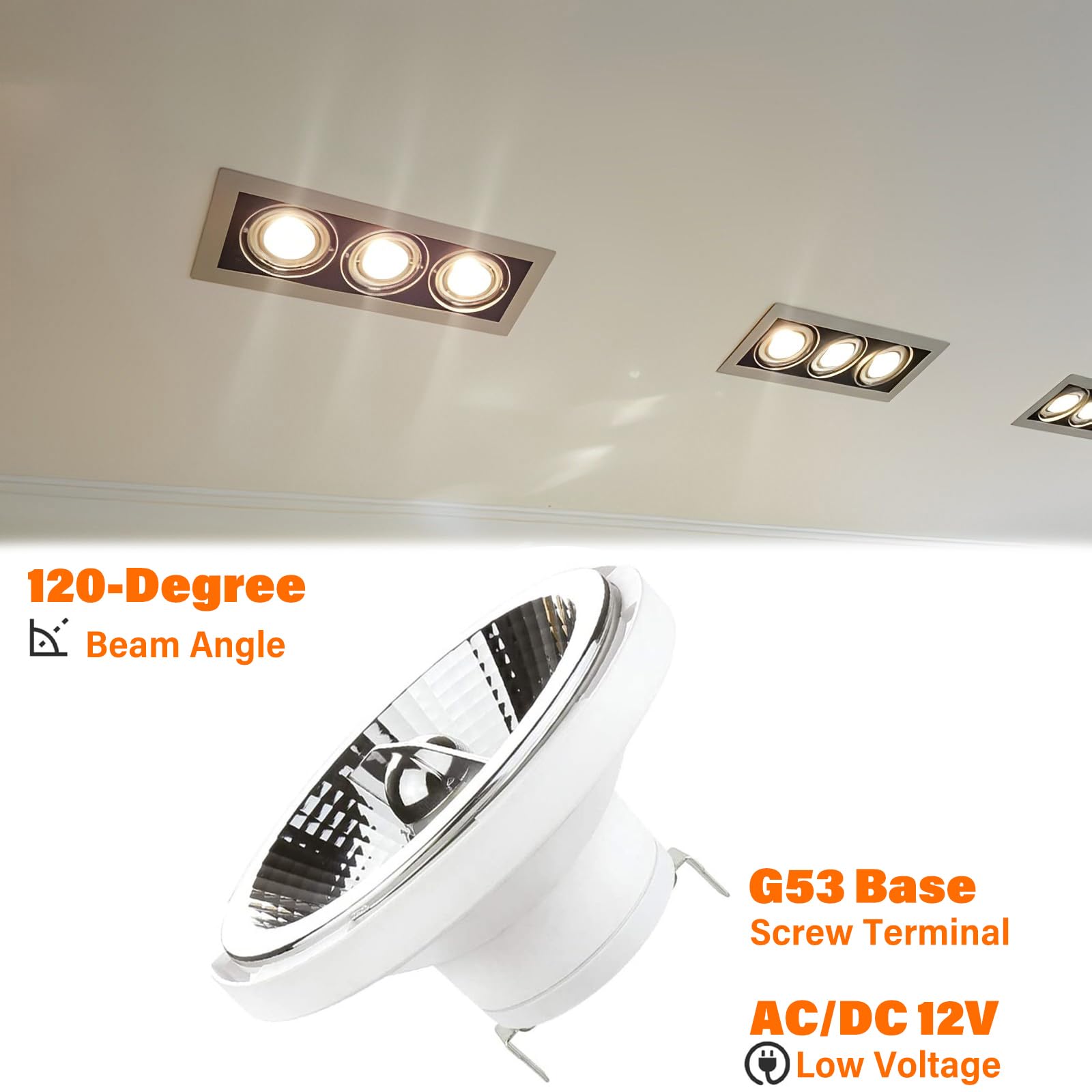 Lampadine AR111 G53 da 12W COB - Confezione da1200 Lumen - Faretto a Bassa Tensione 12V - Non Dimmerabile(Natural Daylight 4000k)