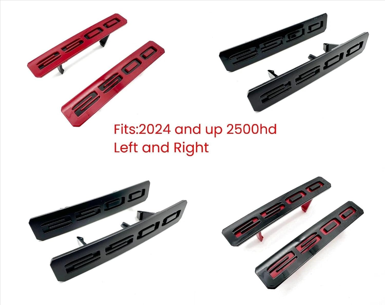 2Pc Front Bumper Fascia Side 2500 Emblems 3D Nameplates Badge Replacement for 2024+ Sierra 2500HD 86578370 86578372 (Glossy Black)