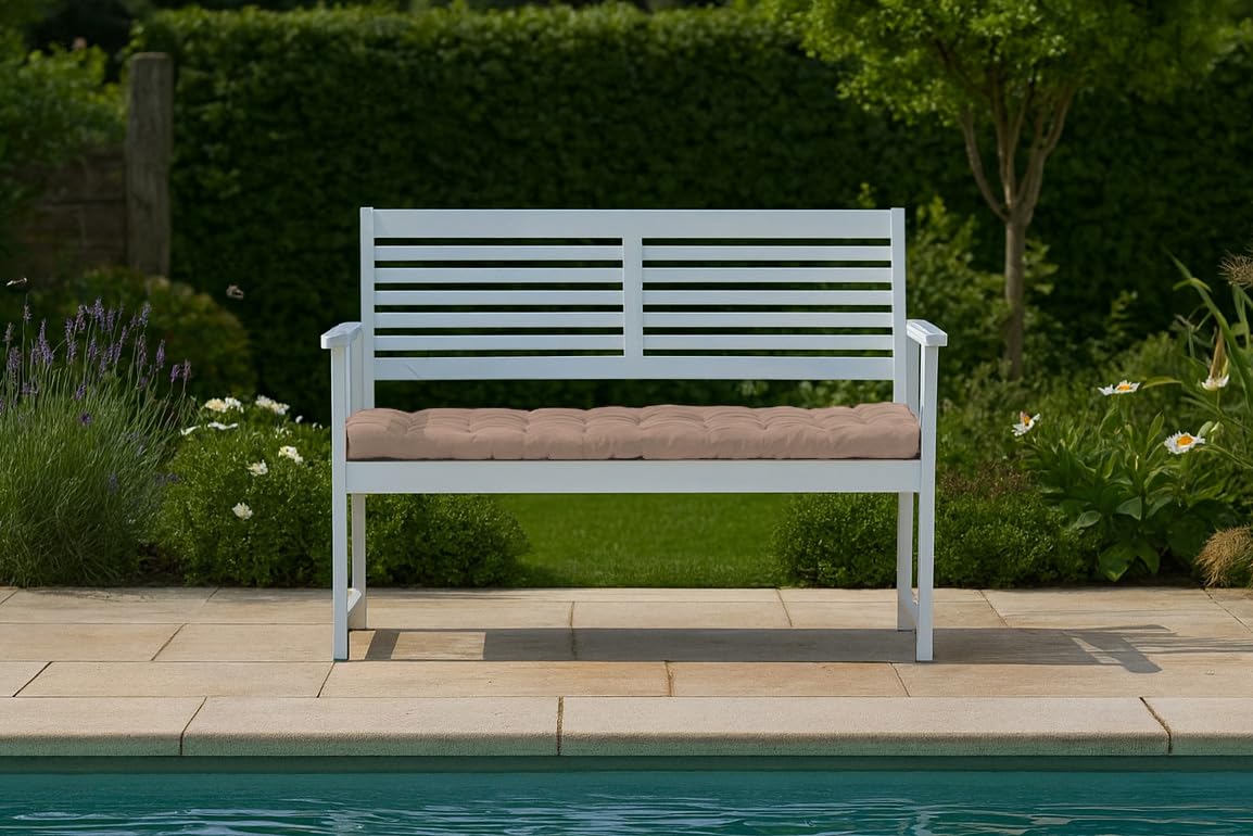 Brandsseller Coussin de Banc 140x40x4 cm – Coussin pour Banc de Jardin et Banc de Salle à Manger – Imperméable, Facile d’Entretien & rembourré – Usage intérieur & extérieur – Taupe/Beige