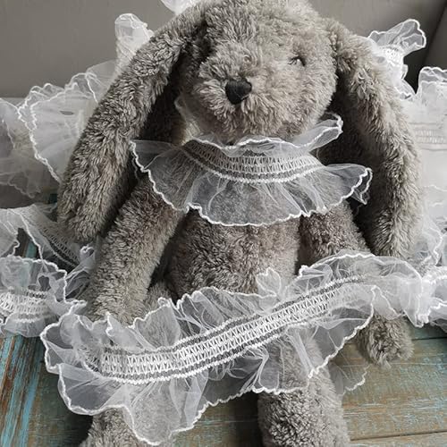 Karmelling 1 Yard Black Mesh Stretch Wrinkle Lace Fabric Needlework Elastic Ruffle Trim Pets Dolls Clothes Sewing Guipure Décor,10Cm #TOP3