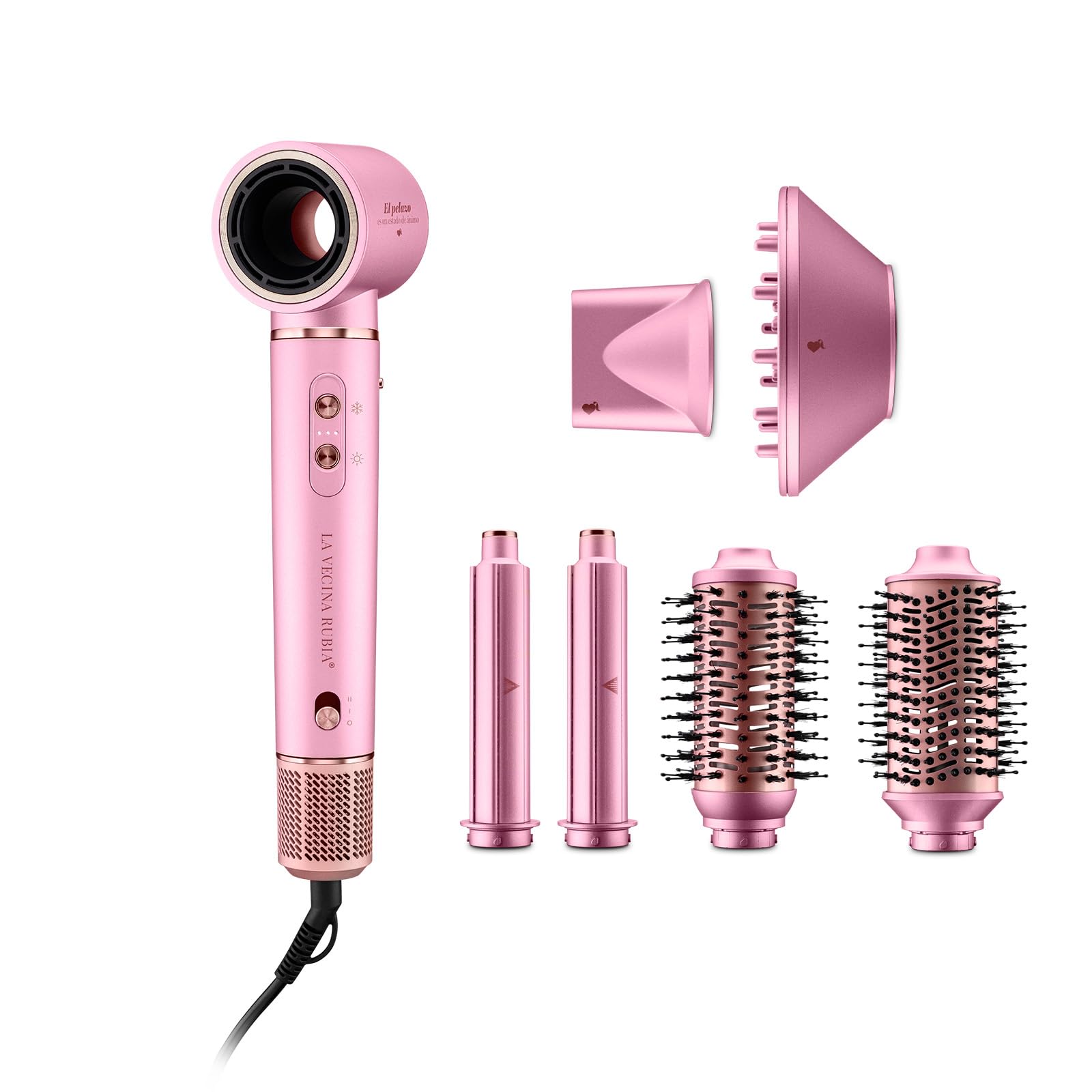 Ufesa x La Vecina Rubia Moldeador de Cabello 7 en 1 con Motor Digital Brushless, Sistema Coanda, Revestimiento Cerámico, Generador de Iones y Accesorios Profesionales