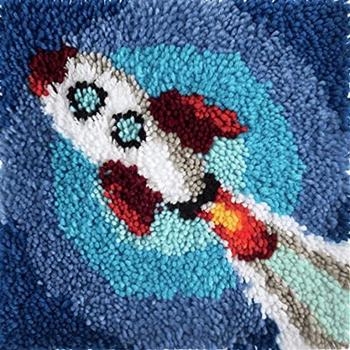 Image of Rocket Fire Arrow Latch Hook Rug Kits for Adults and Kids Beginner Needle Crochet Yarn Kits Embroidery Carpet Hook and Latch Kit Cushion Christmas Home Decoration 30x30cm, XZD060