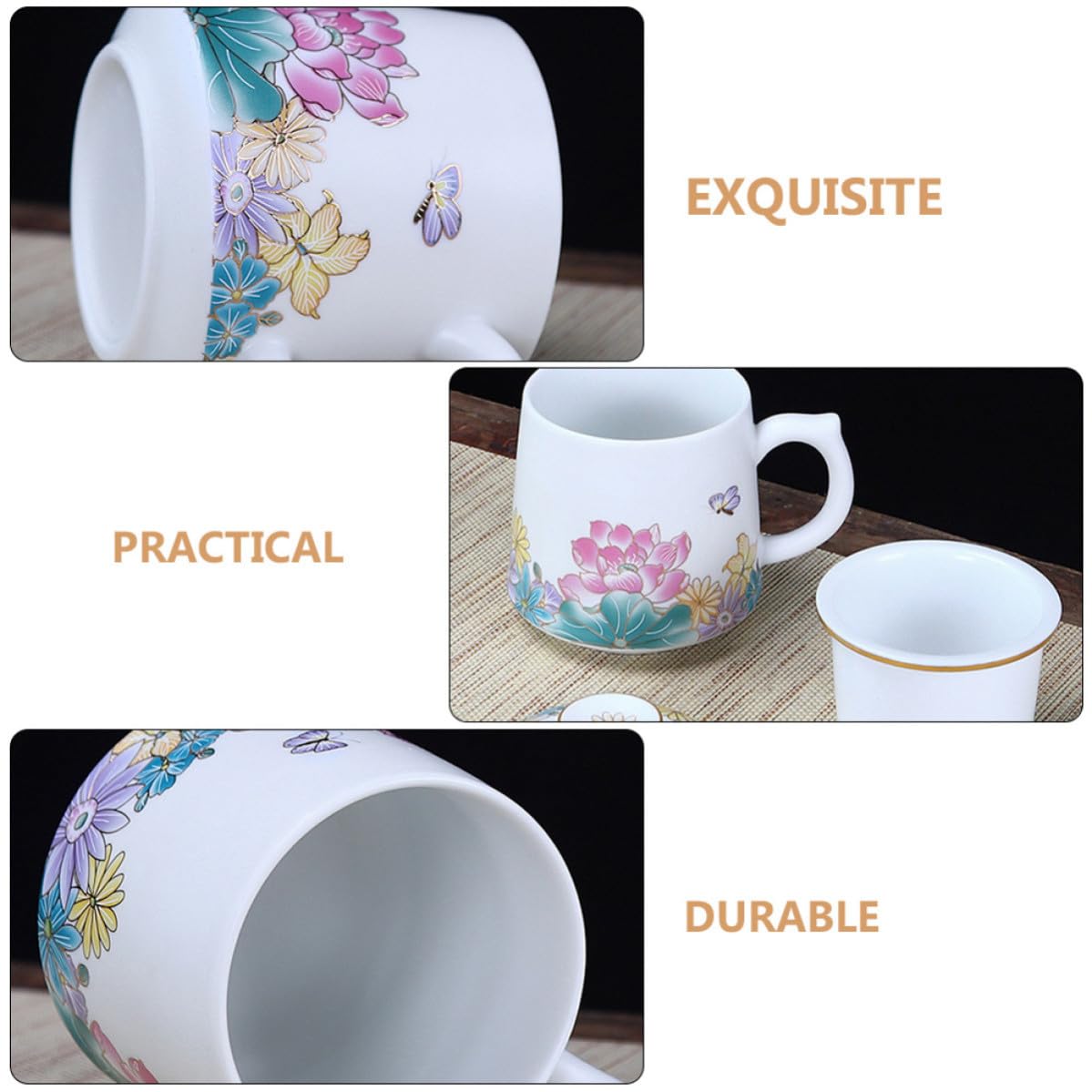 Tasse à Thé en Céramique avec Couvercle, 1 Set pour Usage Quotidien | Filtration Intégrée, Nettoyage Facile, Format Individuel, Usage Maison et Bureau