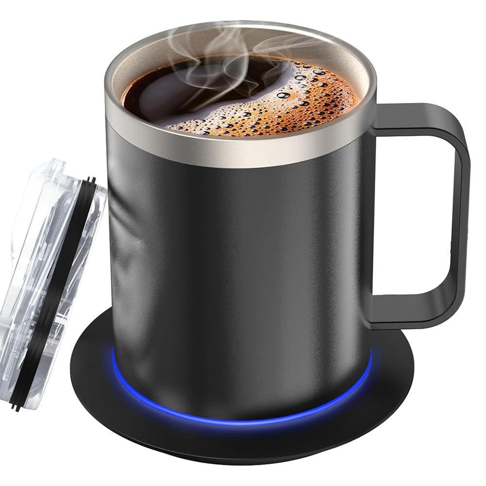 CTRLZS Self-Heating Coffee Cup Double Layer 304 Stainless Steel Beverage Cup Heater with Cup Set for Desk Home