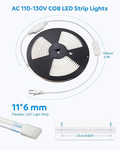 Miniatura 6 de Aclorol Tira de luces LED COB AC de 110 V, enchufable, 16.4 pies, 288 ledM de alta densidad, flexible, COB, LED, impermeable, para decoración de
