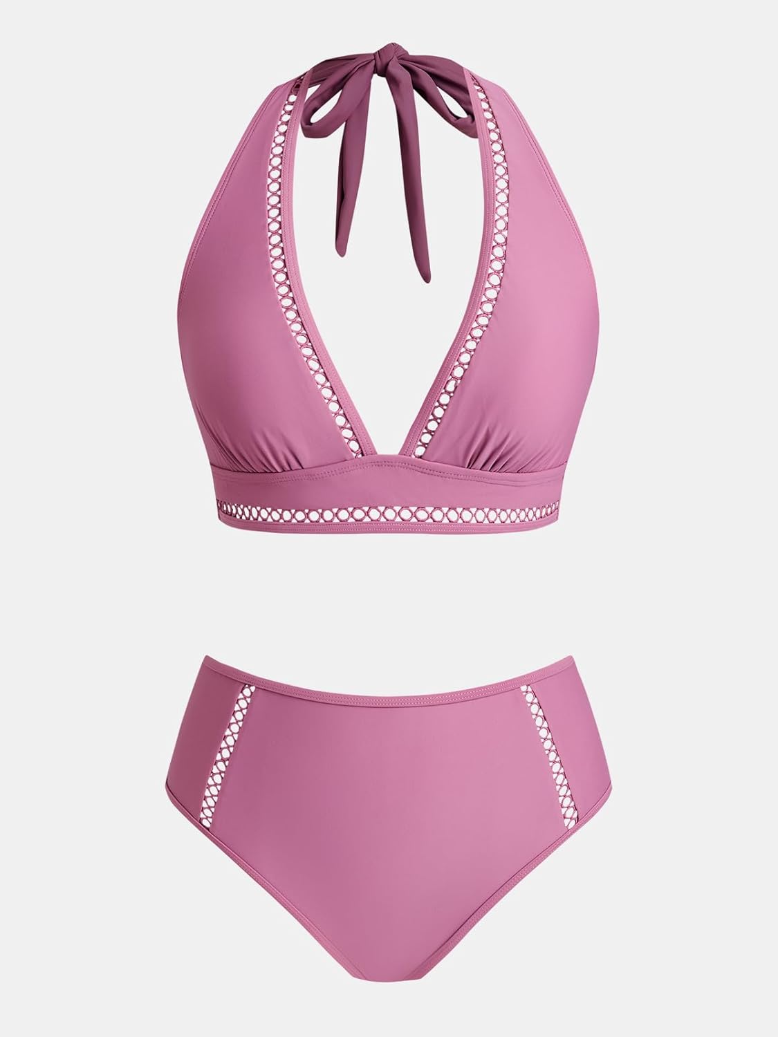 CUPSHE Women's Bikini Sets High Waisted Two Piece Swimsuit V Neck Halter Strap Bathing Suit Cutouts Back Hook - Image 6