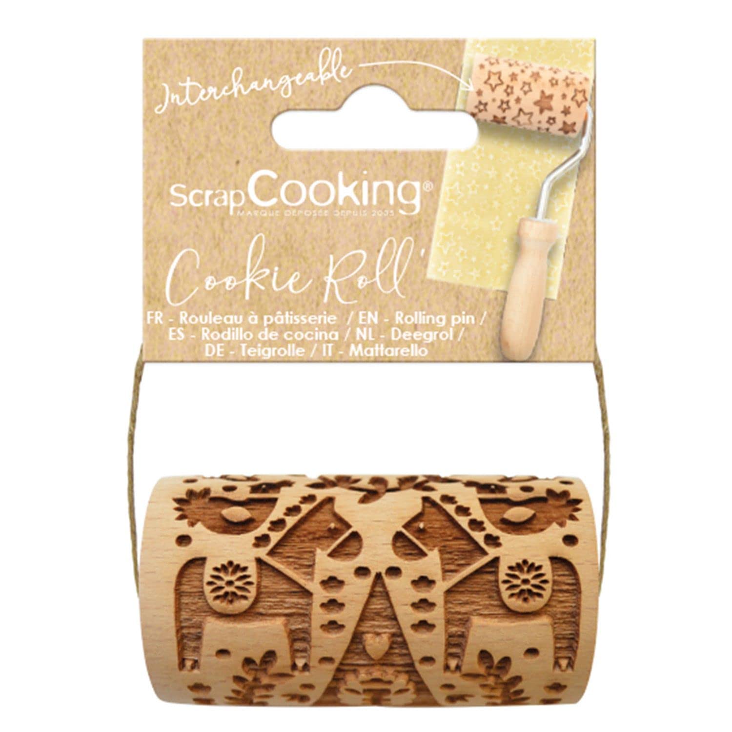 SCRAP COOKING - 5306 Mini Wooden Roll with Embossed Imprints - Biscuits, Sandy and Cookies Decoration