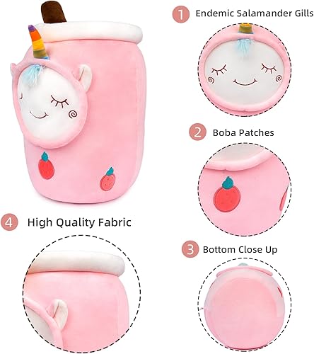 Miniatura 3 de Niuniu Daddy Peluche de té Boba de unicornio, juguetes de unicornio rosa de más de 16 pulgadas para niñas, animal de peluche de unicornio súper lindo