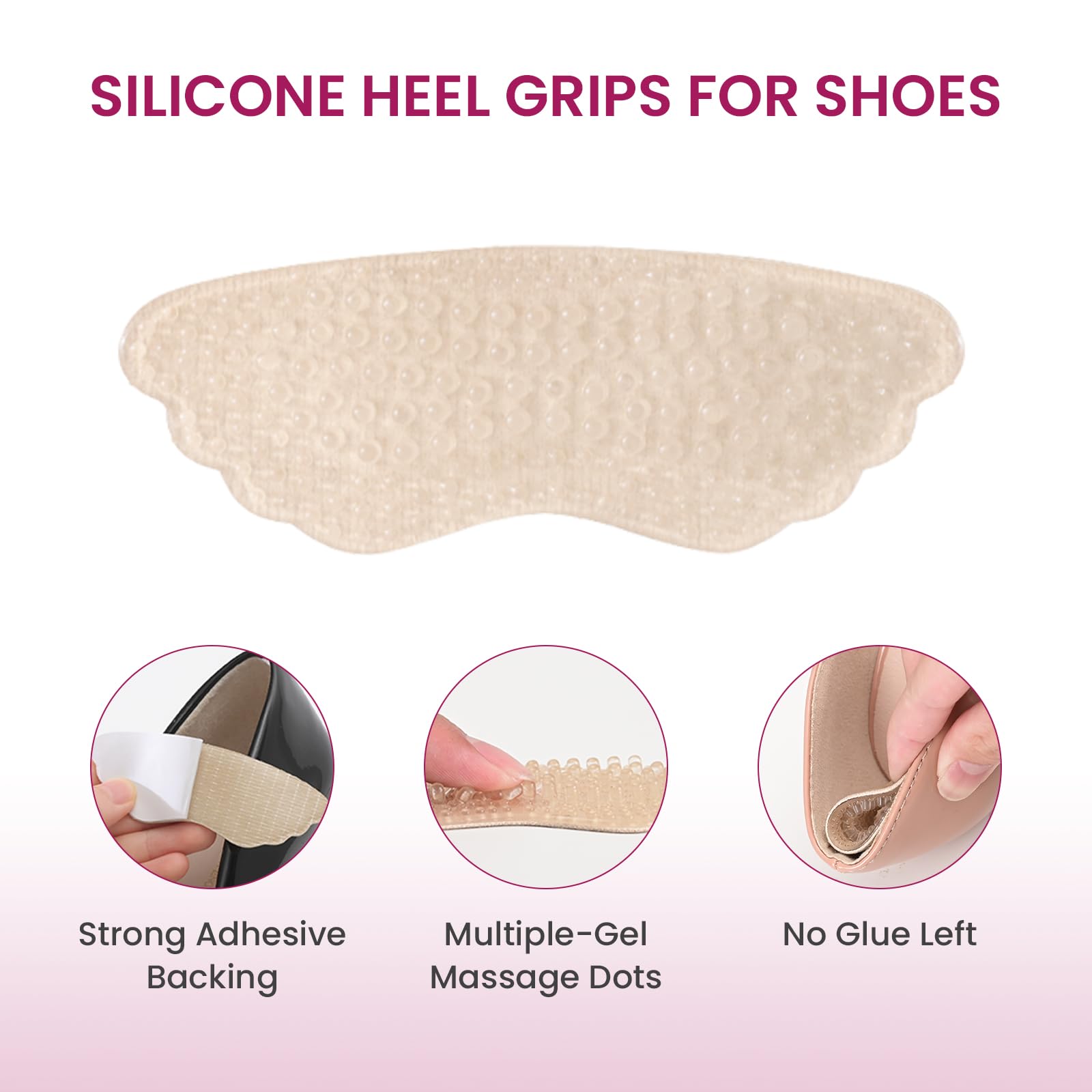 Gel taloneras para zapatos protector talon - Bukihome 3 pares protector talon zapatos suaves para prevenir ampollas, aliviar el dolor, mejorar el ajuste del calzado, cómodas y antideslizantes(Beige)