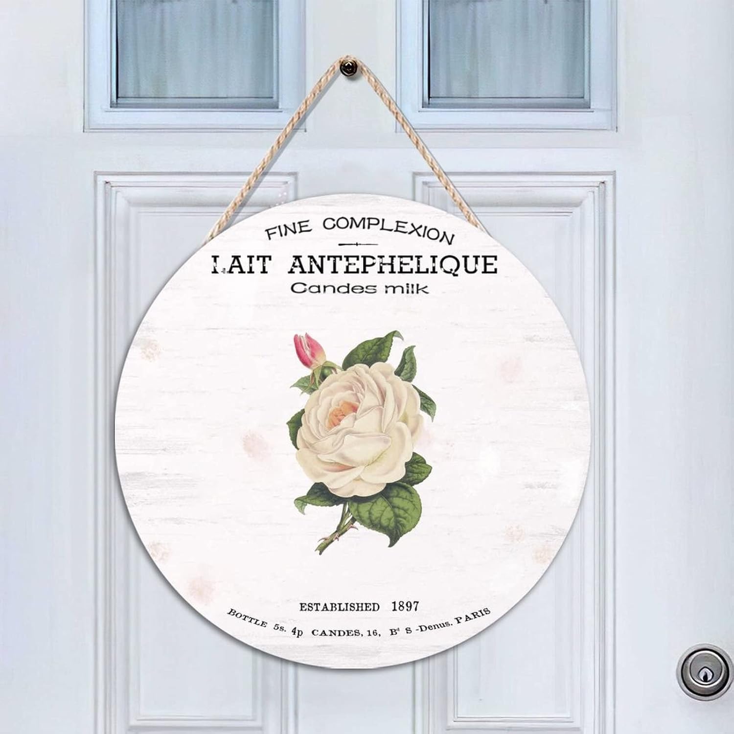 Vintage Wall Door Hanging Sign, French Vintage Flower Wood Door Sign, Flower 16x16in Round Door Hanger Sign for Front Door Entryway Porch Bar Pub Farewell Party Housewarming Gifts