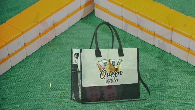 Bolso Tote de Lona Mahjong para Mujer con Cierre y Correa miniatura 7