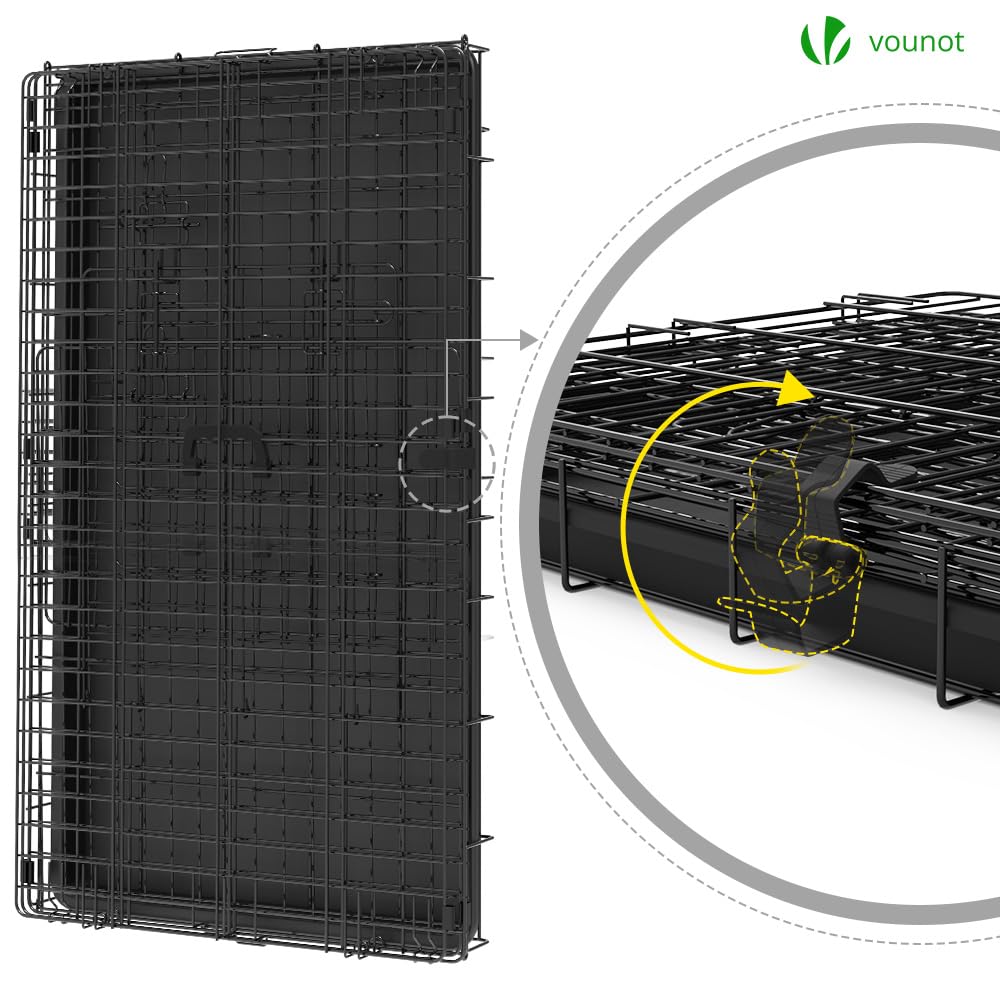 VOUNOT® Gabbia per Cani Pieghevole in Metallo, Cassetta per Trasporto Scatola Trasportino Cani con 2 Porte, Vassoio Rimovibile, 107x70x78cm, Nero