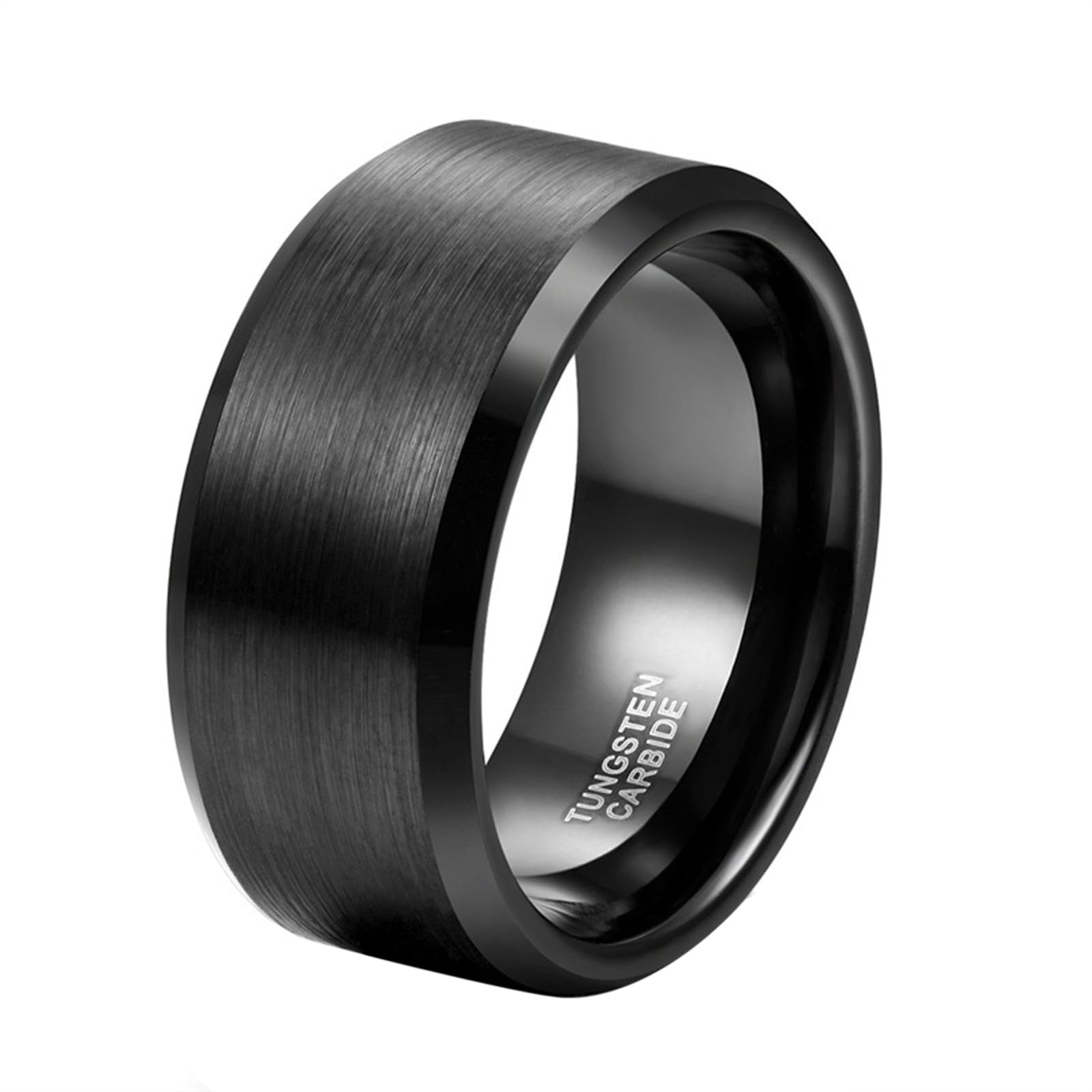 Bague fiançailles tungstène large 10MM alliance noire biseautée - 2