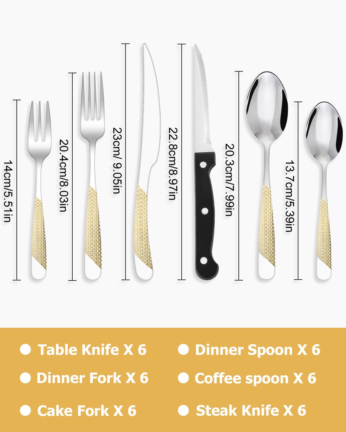 Xespis Set Posate 6 Persone, 36 Pezzi Posate Acciaio Inox, con Forchette Cucchiai e Coltelli, Posate Eleganti, Altamente Lucidate e Lavabili in Lavastoviglie, per Casa, Festa, Ristorante