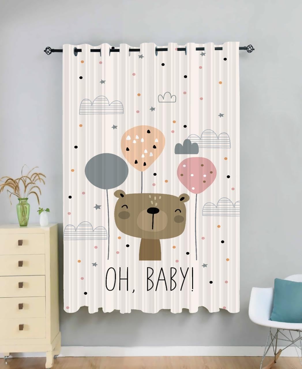 Newturn Textiles Luxurious Printed Kids Curtains (5ft Pack of 1), Cartoon Print | Grommet | Cute for Bedroom, Playroom | Window Curtains | Polyester Material | HD Print Semi Transparent | White Colour-image-10