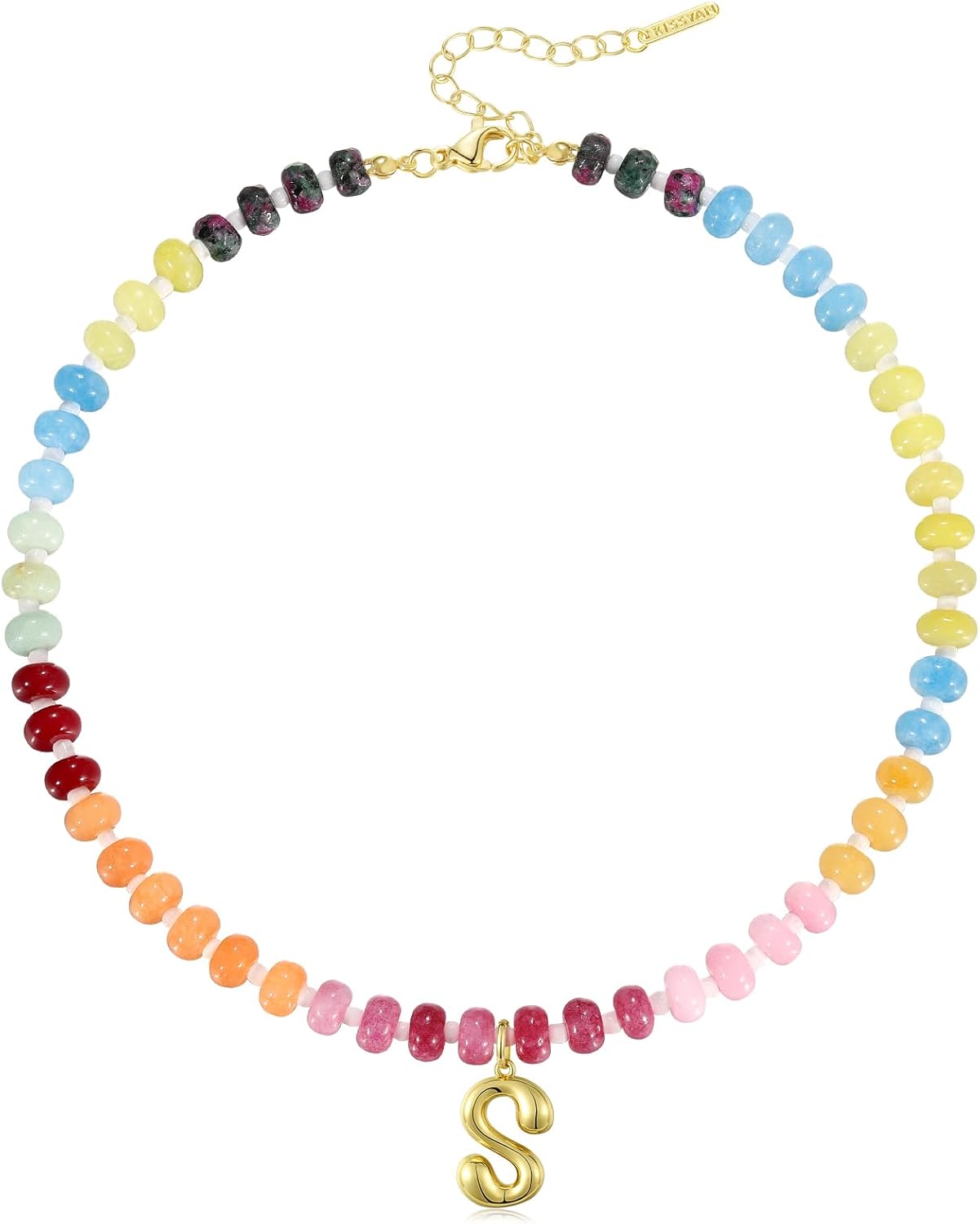 KissYan Gemstone Initial Necklace, 16in gold choker