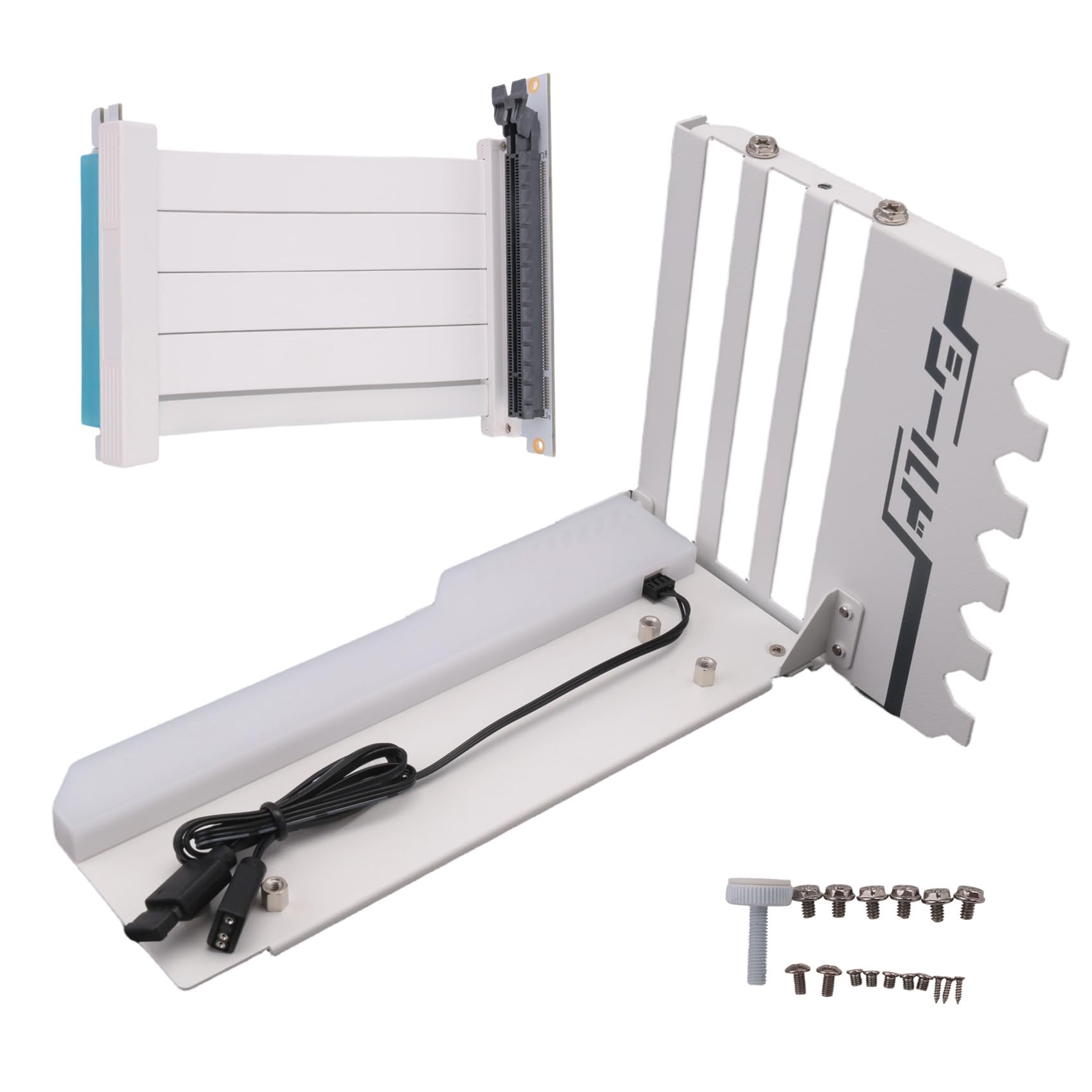 Pionowy uchwyt montażowy GPU z kablem PCI-E 4.0 X16, kabel riser, zestaw obsługi karty graficznej, kąt prosty 90 stopni, biały