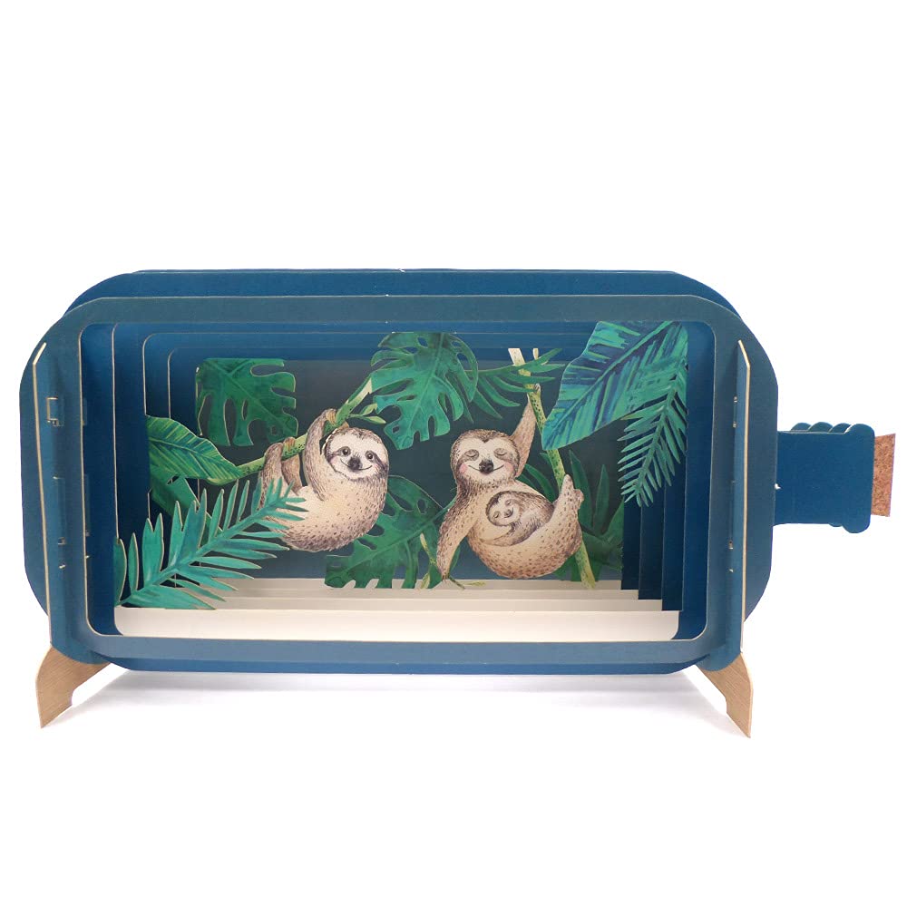 Message in A Bottle Happy Sloths Pop Up Birthday Greeting Card by Alljoy Cards MIB078