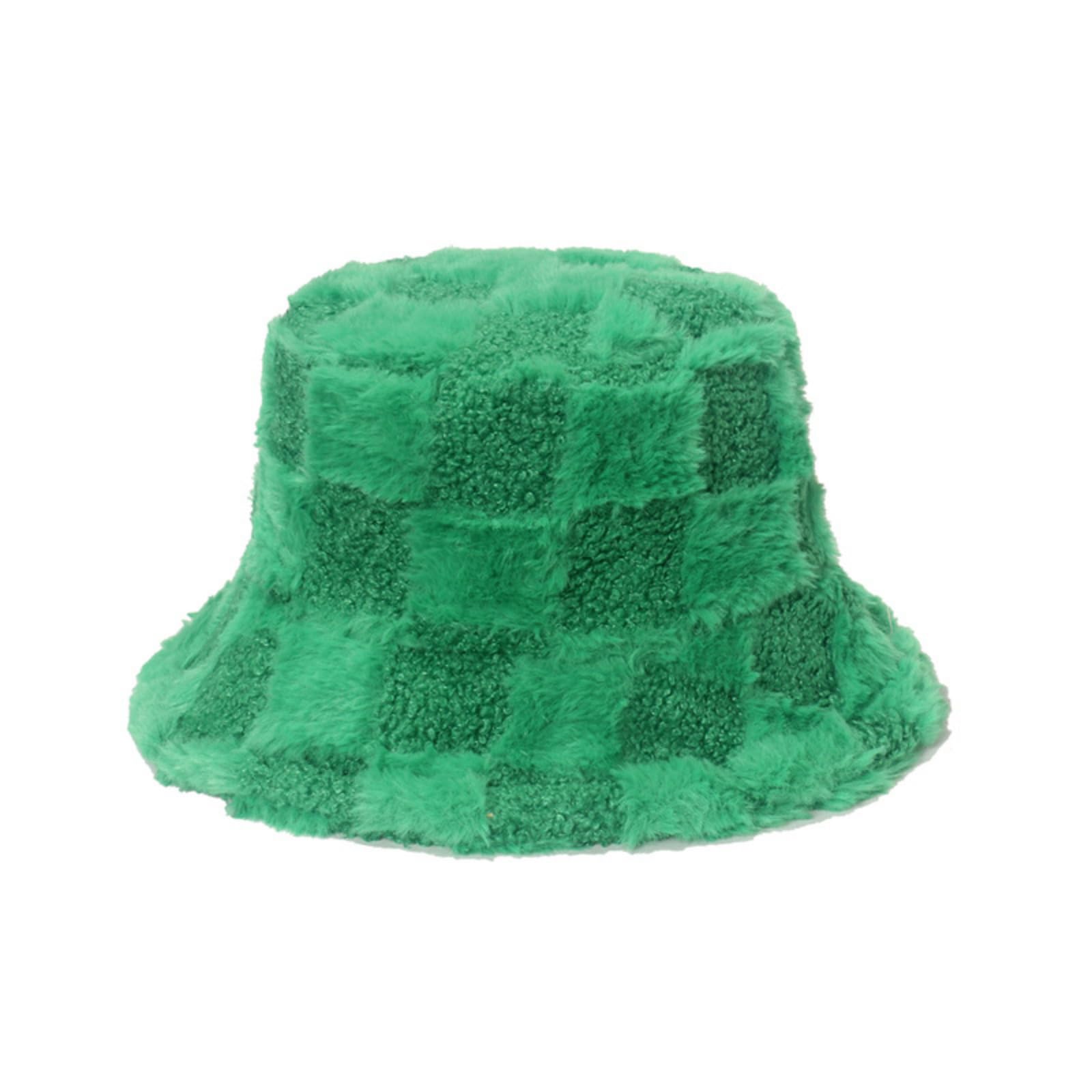 Cazqgoy Women's Green Winter Faux Fur Bucket Hat, Plush Fisherman Cap, Fishing Hat Winter Hat Fluffy Bucket Hat (Green)