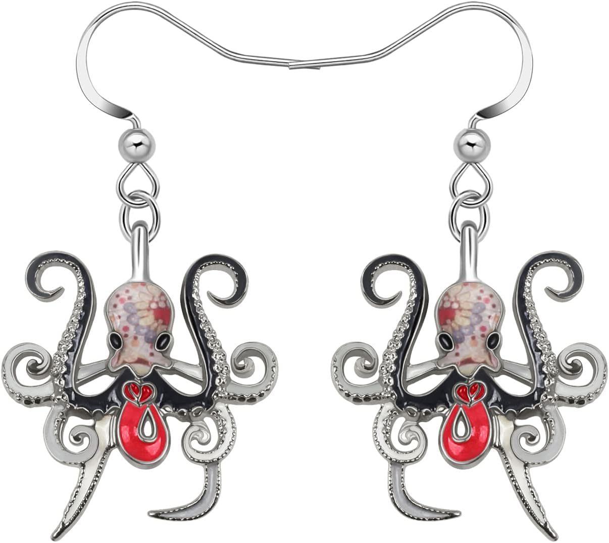 NEWEI Funny Enamel Whale Octopus Jellyfish Shark Earrings Seahorse Dangle Beach Jewelry for Women Hawaiian Gifts