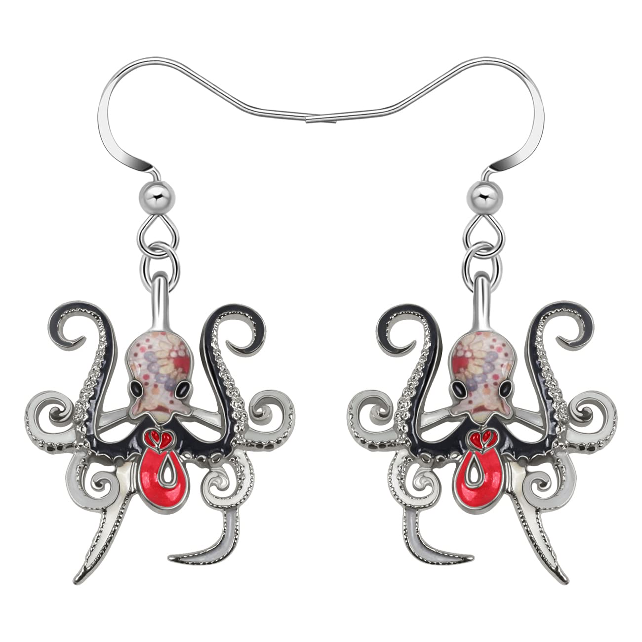 NEWEI Funny Enamel Whale Octopus Jellyfish Shark Earrings Seahorse Dangle Beach Jewelry for Women Hawaiian Gifts