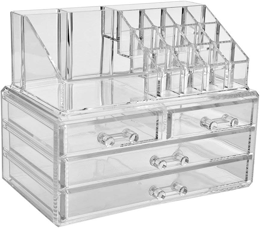 ZHIAI Cosmetic Display Cases and Jewelry Storage Boxes, Clear Acrylic Hair Accessories Makeup Organizer, Great for Your Bathroom, Vanity and Countertop