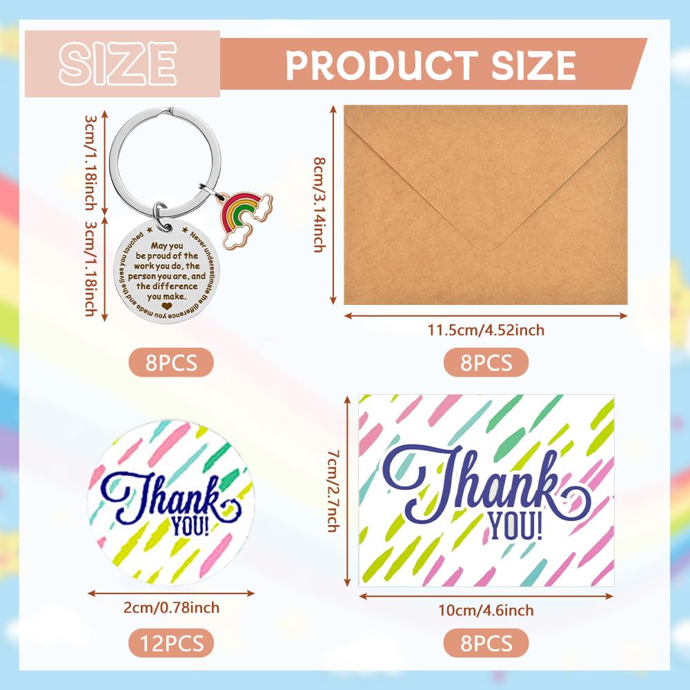 Thank You Cards With Keyring - 6 Pack Appreciation Gift With Envelopes Stickers Rainbow Keychain - View #9