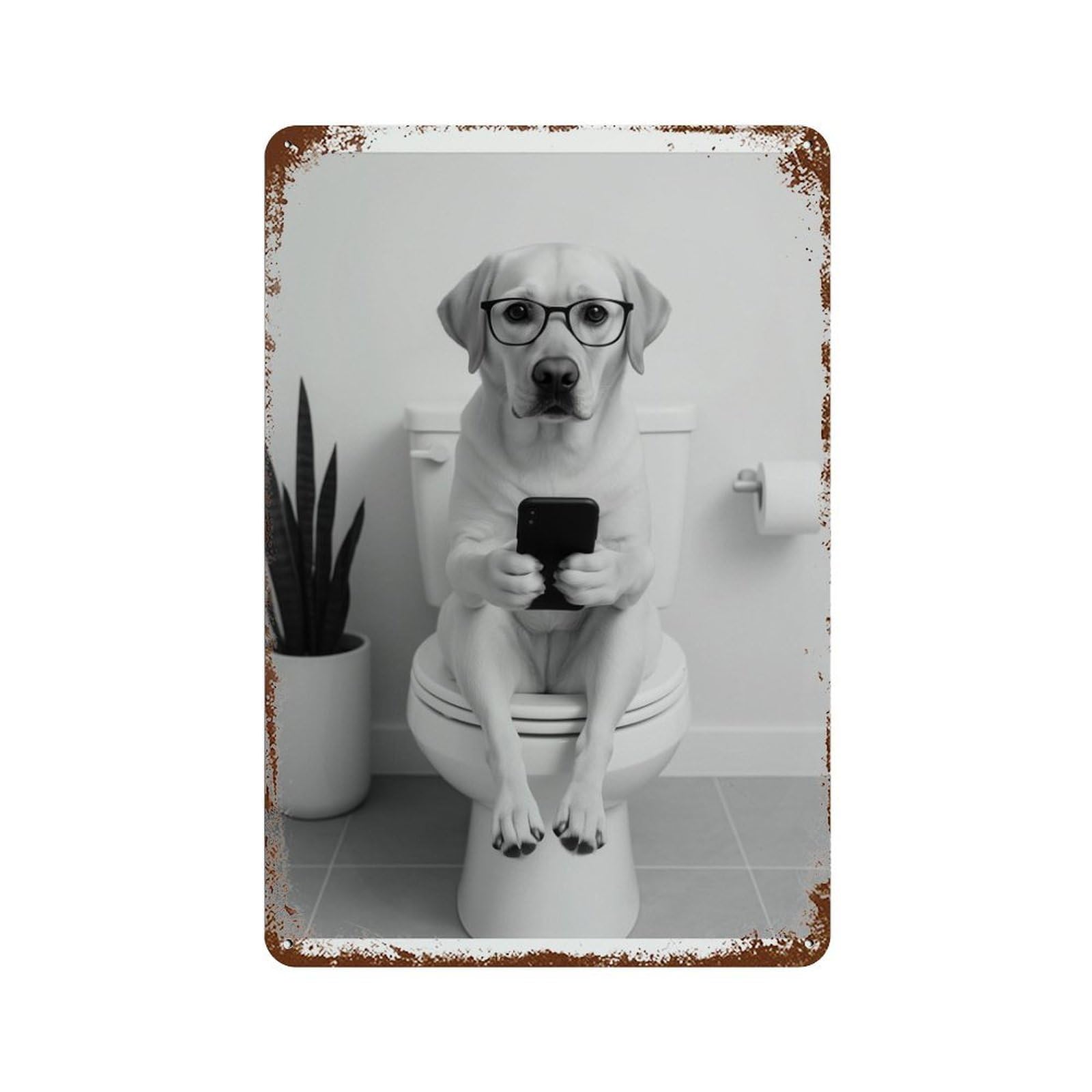 xiaoxiaoshen Labrador on Toilet Yellow Lab Trendy Dog Wall Decor Art Metal Tin Poster Modern Home Decor Art Home Bar Shop Decorations Vintage Sign 30x20cm