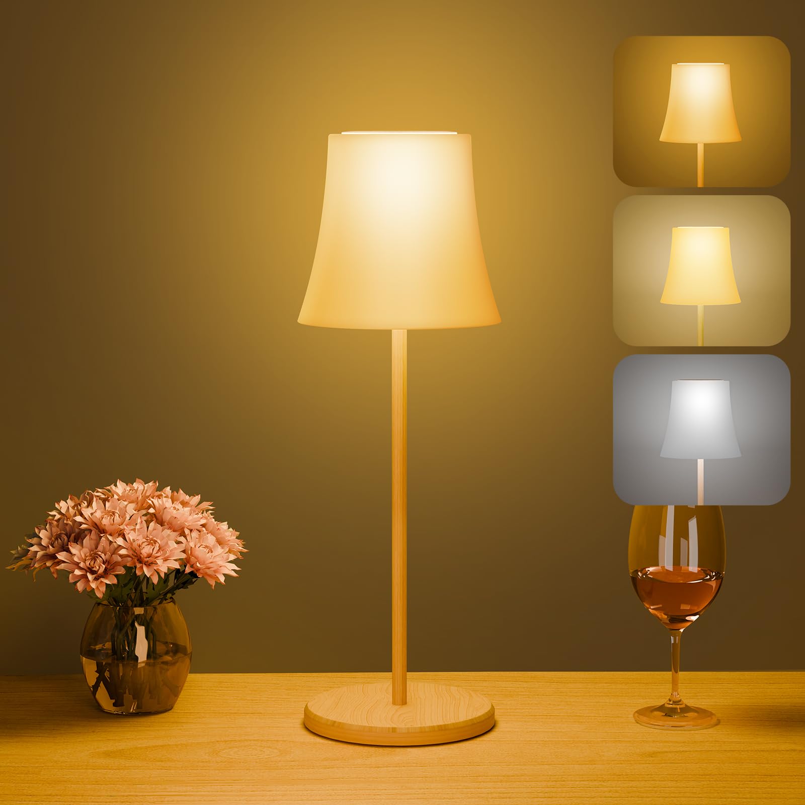 Suright Tischlampe Kabellos mit 3 Farbmodi & RGB, Stufenlose Dimmbar,Akku Tischleuchte,LED Tischlampe IP54 Wasserdicht für Outdoor & Indoor Garten,Camping,Party,Schlafzimmer