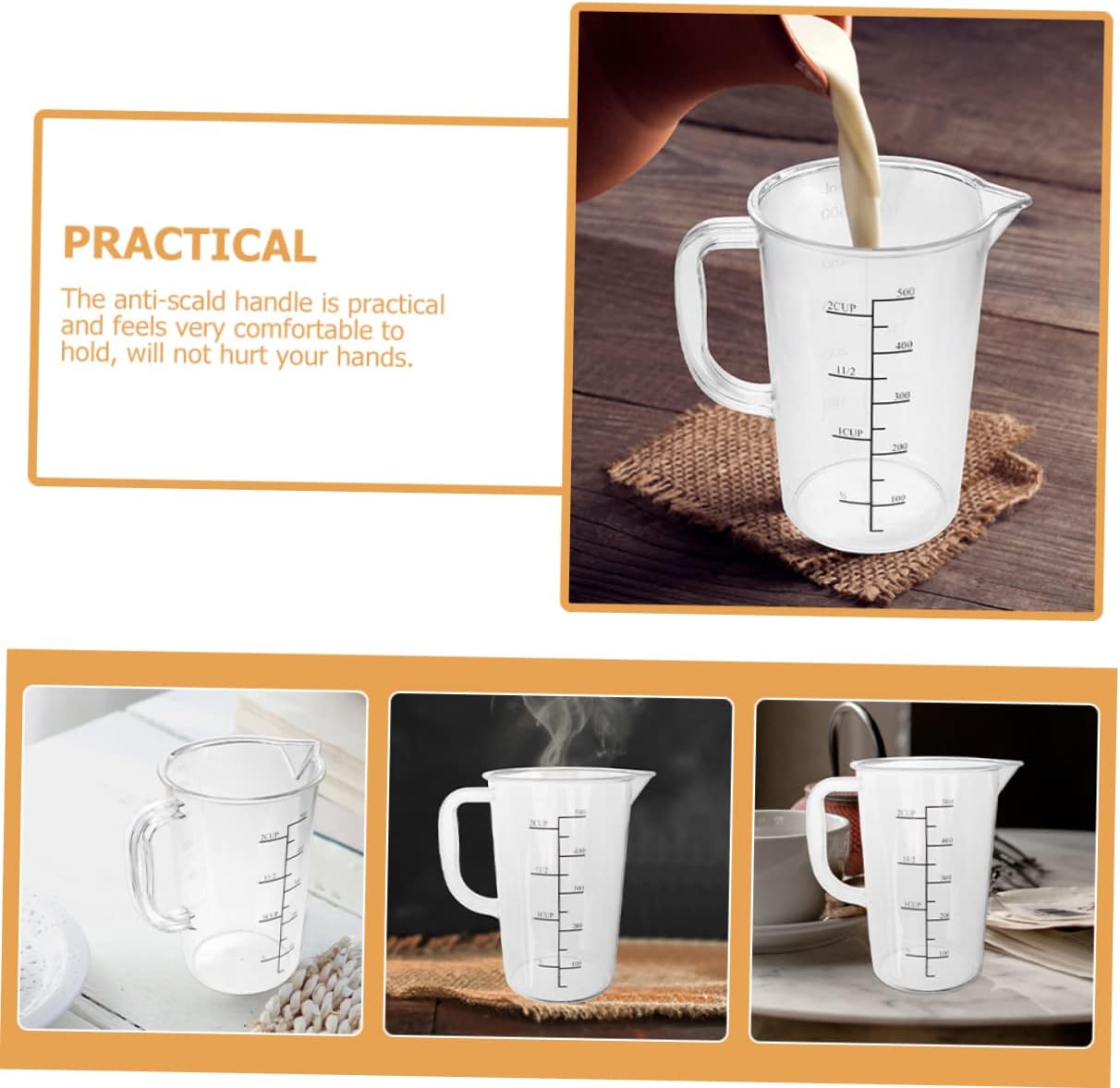 2pcs Liquid Measuring Cups Wear-resistant Kitchen Tools Dual Scale Measuring Holder for Cooking Baking and Beverage Preparation Capacity