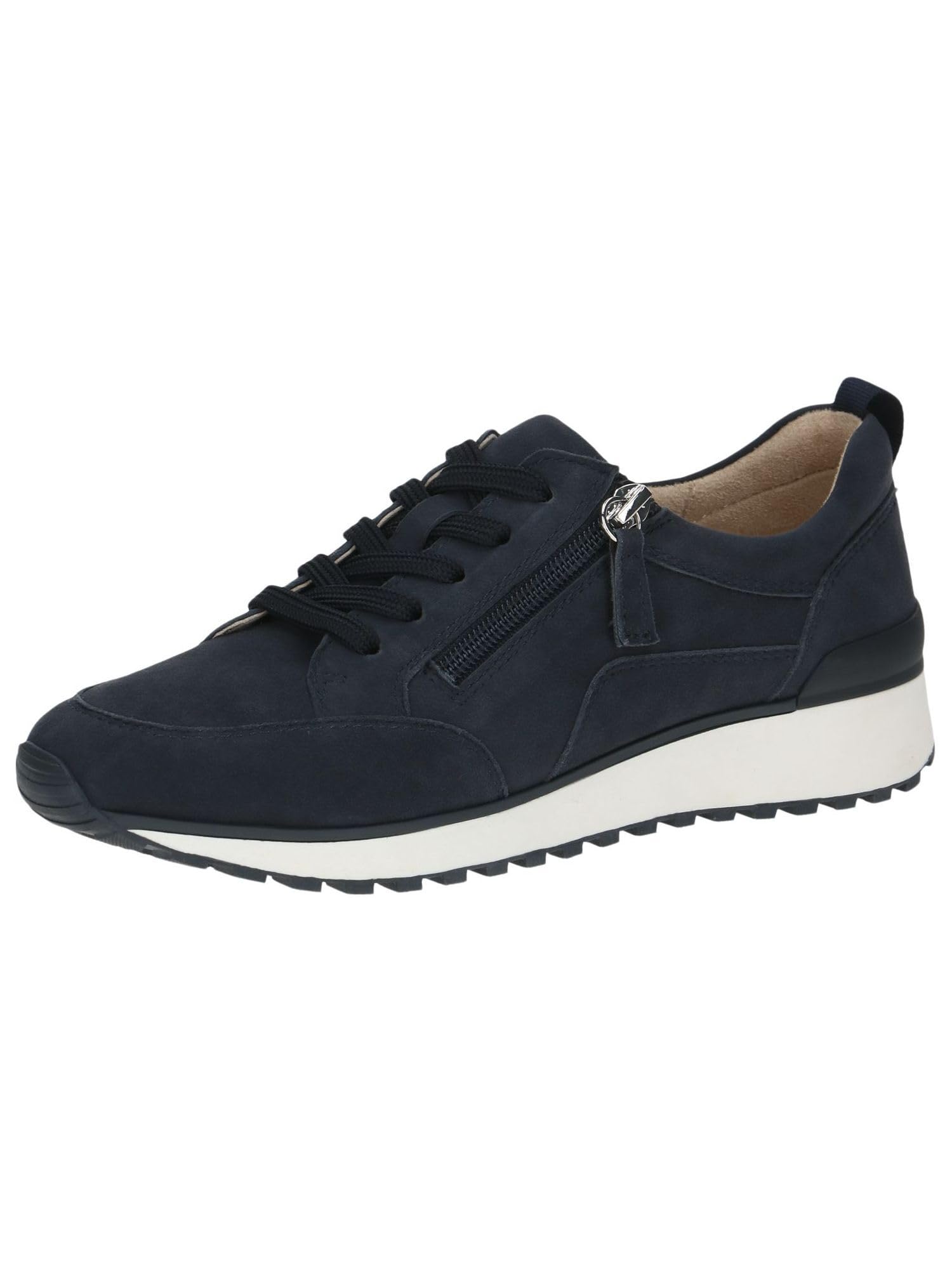 CAPRICE Damen Sneaker flach aus Leder mit Reißverschluss, Blau (Ocean Suede), 39 EU