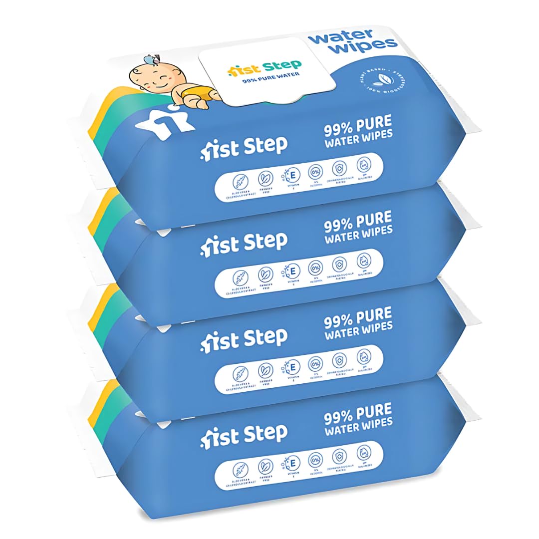 1st Step 99% Pure Water Baby Wipes with lid I Dermatologically Tested | Plant Based - 100% Biodegradable Wipes for Babies | Super Thick Polyester Free wet Wipes for Baby I Paraben Free with Aloevera & Calendula Extract | Alcohol Free Baby wipes |72 pcs/Pack - Pack of 4 Combo - 288 Wipes-picture-8