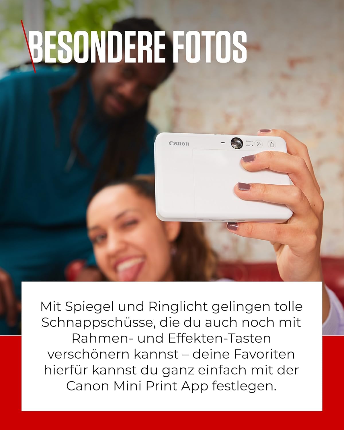 Canon Zoemini S2 Mini Sofortbildkamera + Fotodrucker mobil tragbar unterwegs Hosentasche (Fotodruck 5x7,6 cm, kabelllos, eingebauter Akku, Canon App, Bluetooth) perlweiß [+ 10er Zink Druck-Set]