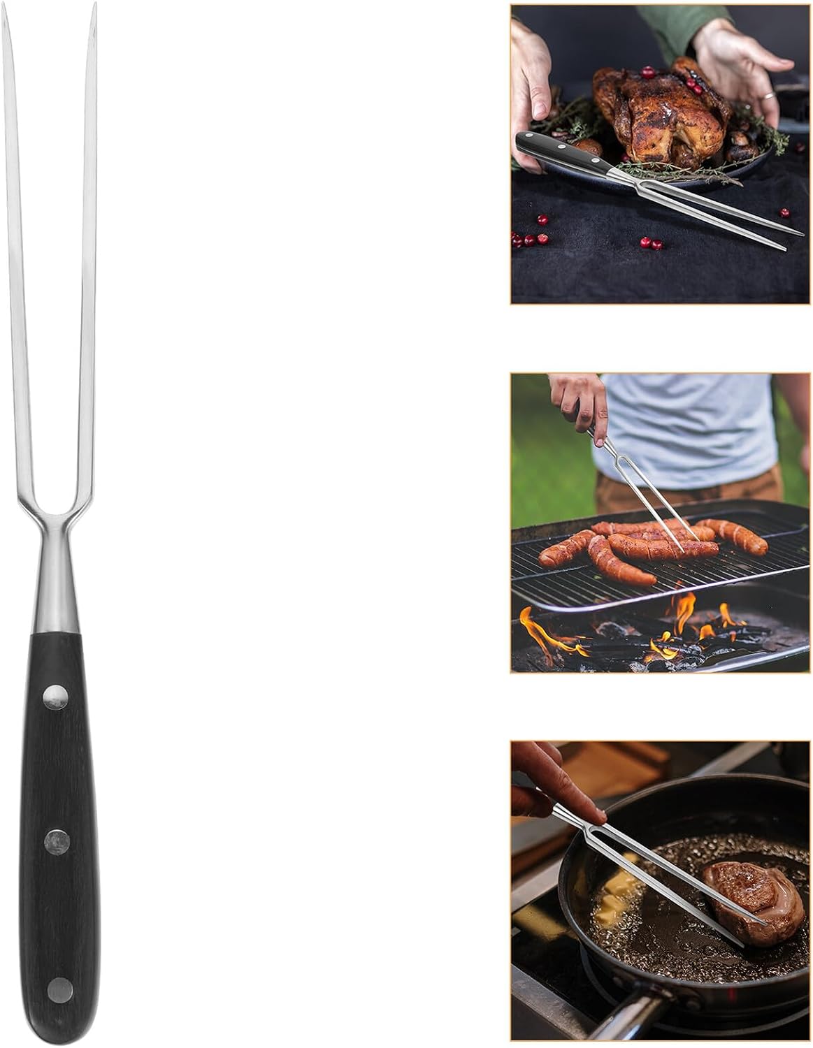 Stainless Steel Carving Fork with Handle for Bbq Grill Meat Serving Ergonomic Balanced Design Polished Smooth Surface for Home and Restaurant Use