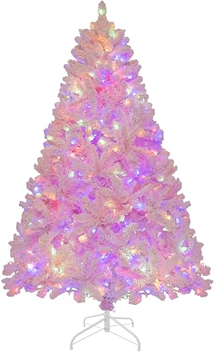 GOFLAME Árbol de Navidad artificial preiluminado de 6 pies, árbol de Navidad con bisagras con 808 puntas de ramas de PVC, 350 luces LED y 8 modos de