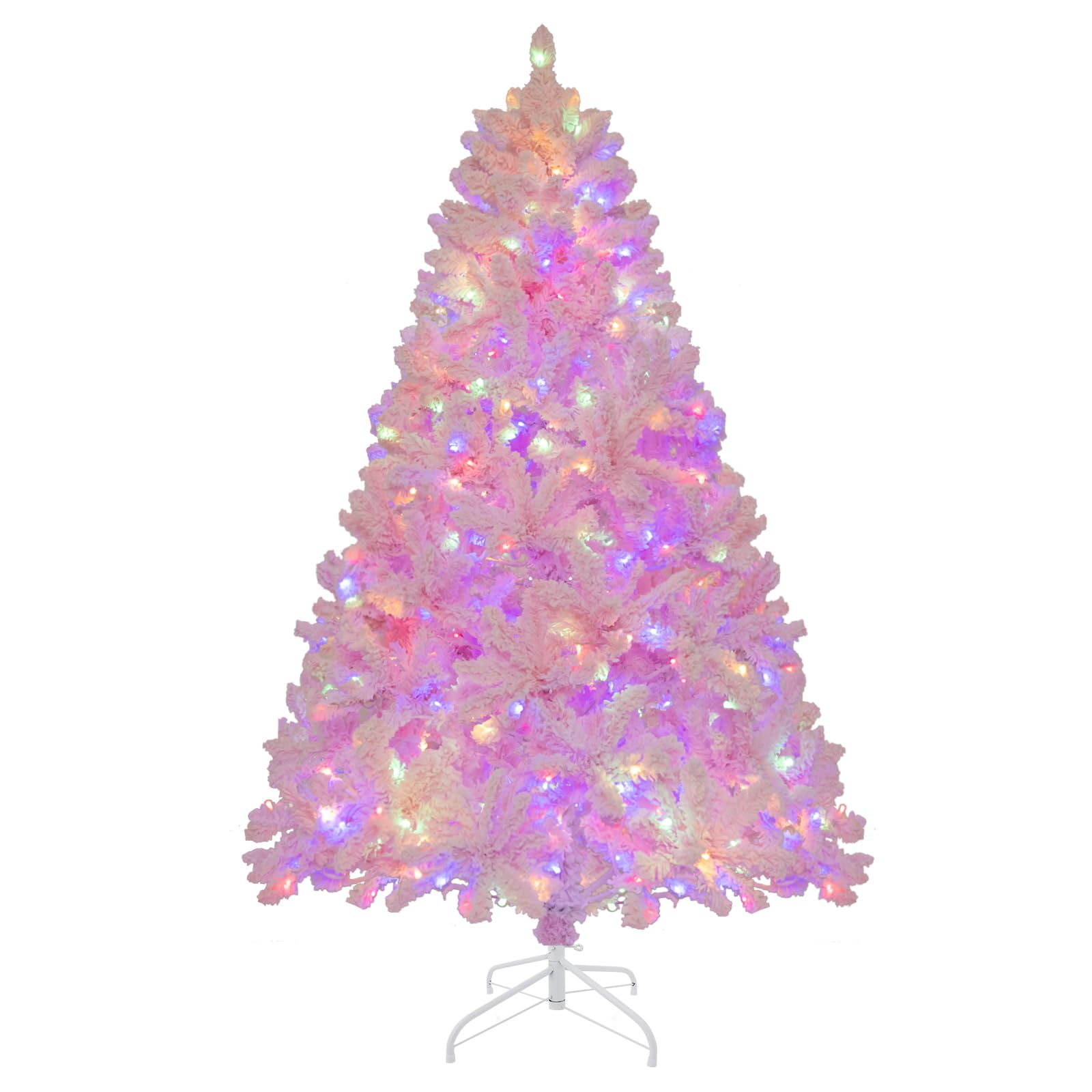 Amazon.com: Goplus 6FT Pink Pre-lit Christmas Tree, Hinged Snow Flocked ...