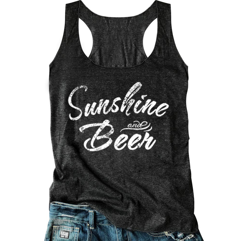 Women Sunshine and Whiskey Tank Top Sunrise Graphic T Shirt Summer Sleeveless O-Neck Casual Tee Tops (M, Grey Black1)