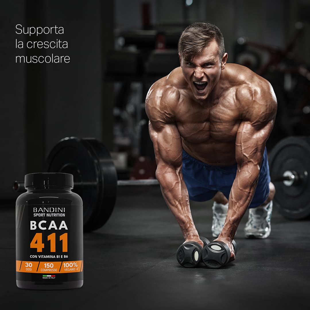 Bandini® AMINOACIDI RAMIFICATI BCAA 4 1 1 | 150 Compresse Aminoacidi Ramificati Fermentati con Vitamina B1 e B6 | 4.1.1 con Leucina, Isoleucina, Valina | Intra Pre Post Workout - Per Palestra | Vegan