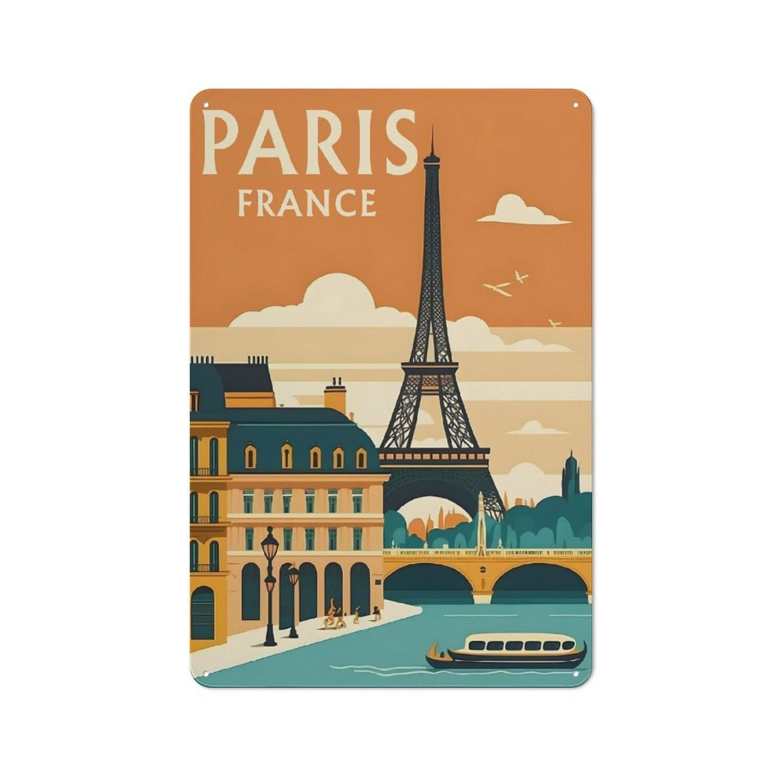 Junmoney Style Paris France Travel (2) Retro Metal Wall Decor 30X20cm, Retro Metal Sign For Garage, Hobby Room, Office Or Man Cave