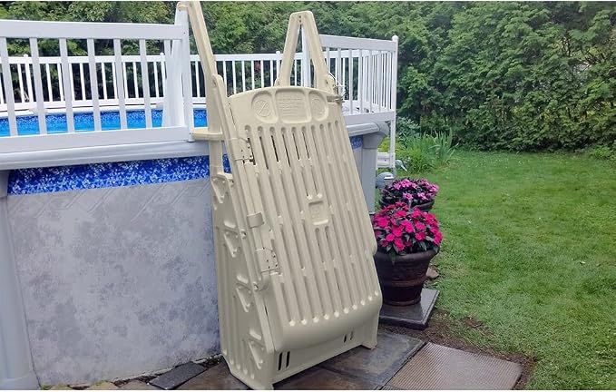 Escalera ajustable para piscina exterior con puerta, taupe miniatura 7