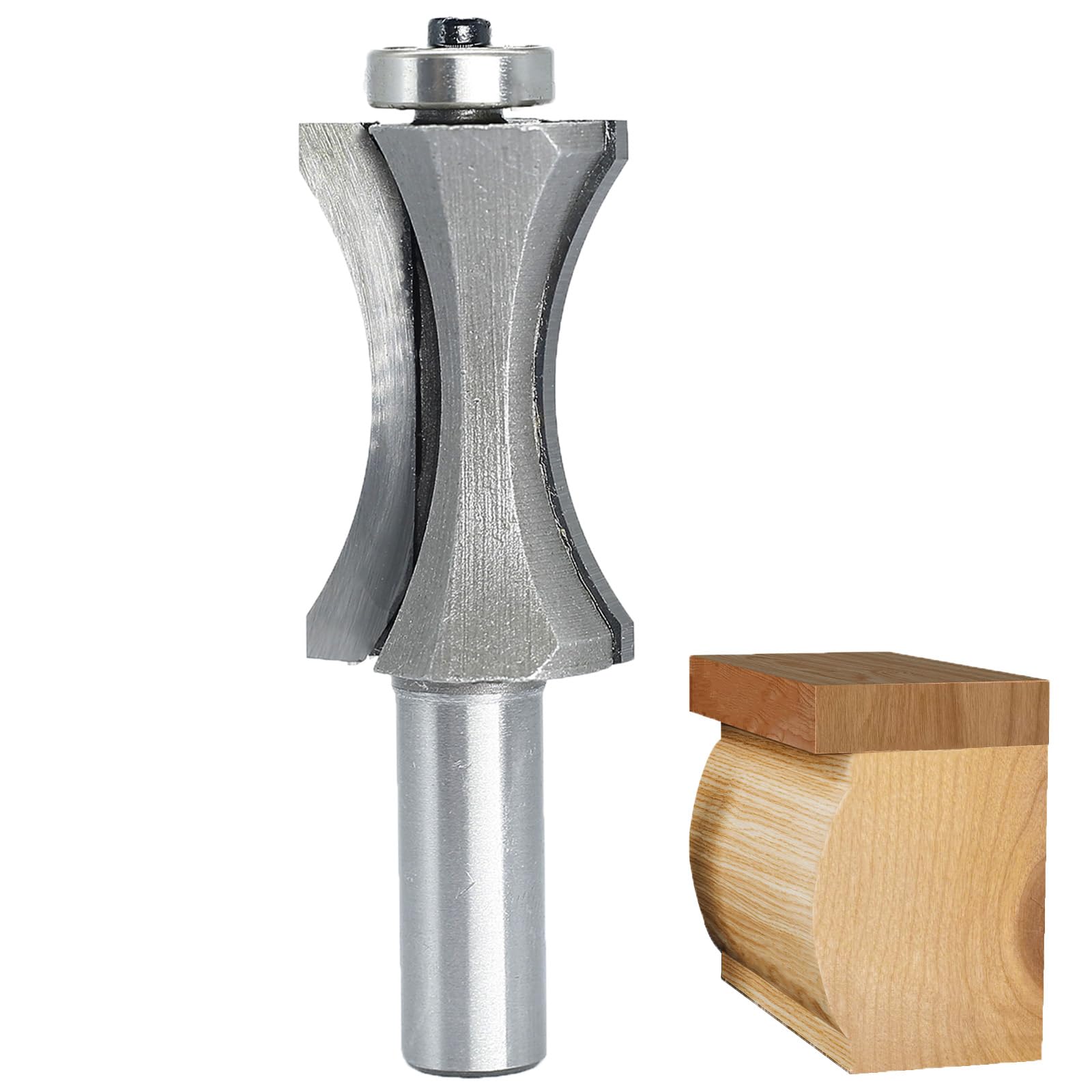 Akylin's Convex Edge Oval Router Bit 1/2" SHK x 1-13/16"CL, Shallow Bullnose at 1-1/2" Length,Convex Column Molding Router Bits-Perfect for Stair Treads and Shelf Edges
